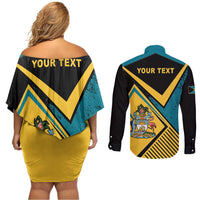 Personalized Bahamas Couples Matching Off Shoulder Short Dress and Long Sleeve Button Shirt Coat Of Arms Unique Style