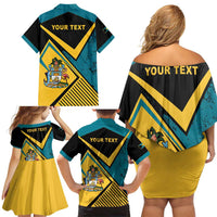 Personalized Bahamas Family Matching Off Shoulder Short Dress and Hawaiian Shirt Coat Of Arms Unique Style