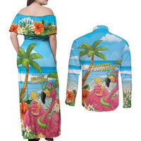 Bahamas Beach Couples Matching Off Shoulder Maxi Dress and Long Sleeve Button Shirt Welcome To Paradise