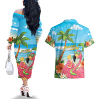 Bahamas Beach Couples Matching Off The Shoulder Long Sleeve Dress and Hawaiian Shirt Welcome To Paradise