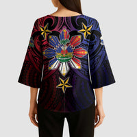 Haiti Philippines Kimono Sleeve Blouse Haitian Coat Of Arms With Filipino Sun