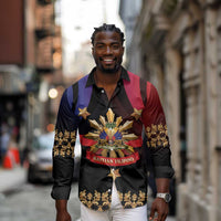 Personalized Haiti And Philippines Long Sleeve Button Shirt Haitian Filipino Heritage Crest