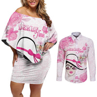 Kentucky Horse Racing Couples Matching Off Shoulder Short Dress and Long Sleeve Button Shirt Fancy Ladies