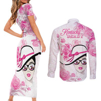 Kentucky Horse Racing Couples Matching Short Sleeve Bodycon Dress and Long Sleeve Button Shirt Fancy Ladies