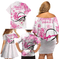 Kentucky Horse Racing Family Matching Off Shoulder Short Dress and Hawaiian Shirt Fancy Ladies