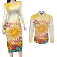 Love Peace Unity Couples Matching Long Sleeve Bodycon Dress and Long Sleeve Button Shirt Hippie Soul Sunflower - Wonder Print Shop