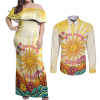 Love Peace Unity Couples Matching Off Shoulder Maxi Dress and Long Sleeve Button Shirt Hippie Soul Sunflower - Wonder Print Shop