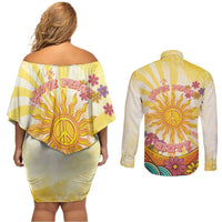 Love Peace Unity Couples Matching Off Shoulder Short Dress and Long Sleeve Button Shirt Hippie Soul Sunflower - Wonder Print Shop