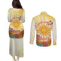 Love Peace Unity Couples Matching Puletasi and Long Sleeve Button Shirt Hippie Soul Sunflower - Wonder Print Shop
