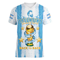 Custom Argentina World Final Football Women V-Neck T-Shirt Back To Back 2022 2026