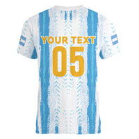 Custom Argentina World Final Football Women V-Neck T-Shirt Back To Back 2022 2026