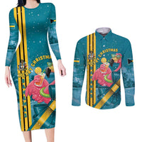 Bahamas Christmas Couples Matching Long Sleeve Bodycon Dress and Long Sleeve Button Shirt Merry Mingo Tropical Vibes - Wonder Print Shop