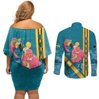 Bahamas Christmas Couples Matching Off Shoulder Short Dress and Long Sleeve Button Shirt Merry Mingo Tropical Vibes - Wonder Print Shop