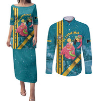 Bahamas Christmas Couples Matching Puletasi and Long Sleeve Button Shirt Merry Mingo Tropical Vibes - Wonder Print Shop