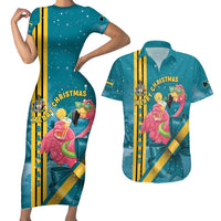 Bahamas Christmas Couples Matching Short Sleeve Bodycon Dress and Hawaiian Shirt Merry Mingo Tropical Vibes - Wonder Print Shop