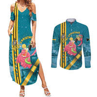 Bahamas Christmas Couples Matching Summer Maxi Dress and Long Sleeve Button Shirt Merry Mingo Tropical Vibes - Wonder Print Shop
