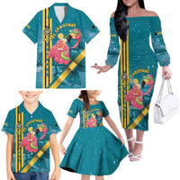 Bahamas Christmas Family Matching Off The Shoulder Long Sleeve Dress and Hawaiian Shirt Merry Mingo Tropical Vibes - Wonder Print Shop