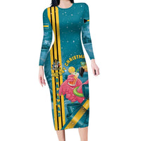 Bahamas Christmas Long Sleeve Bodycon Dress Merry Mingo Tropical Vibes - Wonder Print Shop