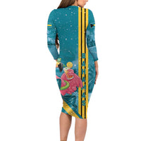 Bahamas Christmas Long Sleeve Bodycon Dress Merry Mingo Tropical Vibes - Wonder Print Shop