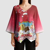 Bermuda Christmas Kimono Sleeve Blouse Coquette Bow Xmas Vibe - Wonder Print Shop