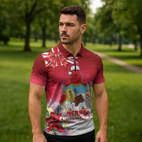 Bermuda Christmas Zipper Polo Shirt Coquette Bow Xmas Vibe - Wonder Print Shop