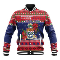 Cayman Islands Christmas Baseball Jacket Coat Of Arms With Poinsettia - Wonder Print Shop