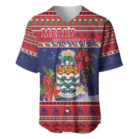 Cayman Islands Christmas Baseball Jersey Coat Of Arms With Poinsettia - Wonder Print Shop