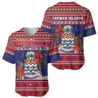 Cayman Islands Christmas Baseball Jersey Coat Of Arms With Poinsettia - Wonder Print Shop
