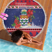 Cayman Islands Christmas Beach Blanket Coat Of Arms With Poinsettia - Wonder Print Shop