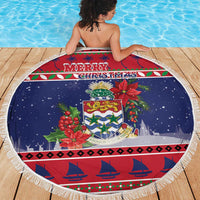 Cayman Islands Christmas Beach Blanket Coat Of Arms With Poinsettia - Wonder Print Shop