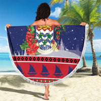Cayman Islands Christmas Beach Blanket Coat Of Arms With Poinsettia - Wonder Print Shop