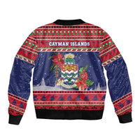Cayman Islands Christmas Bomber Jacket Coat Of Arms With Poinsettia - Wonder Print Shop