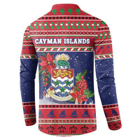 Cayman Islands Christmas Button Sweatshirt Coat Of Arms With Poinsettia - Wonder Print Shop