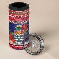 Cayman Islands Christmas 4 in 1 Can Cooler Tumbler Coat Of Arms With Poinsettia - Wonder Print Shop