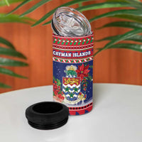Cayman Islands Christmas 4 in 1 Can Cooler Tumbler Coat Of Arms With Poinsettia - Wonder Print Shop
