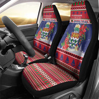 Cayman Islands Christmas Car Seat Cover Coat Of Arms With Poinsettia - Wonder Print Shop