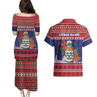 Cayman Islands Christmas Couples Matching Puletasi and Hawaiian Shirt Coat Of Arms With Poinsettia - Wonder Print Shop