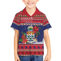 Cayman Islands Christmas Family Matching Off The Shoulder Long Sleeve Dress and Hawaiian Shirt Coat Of Arms With Poinsettia - Wonder Print Shop