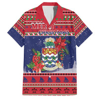 Cayman Islands Christmas Hawaiian Shirt Coat Of Arms With Poinsettia - Wonder Print Shop