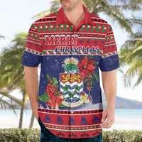 Cayman Islands Christmas Hawaiian Shirt Coat Of Arms With Poinsettia - Wonder Print Shop