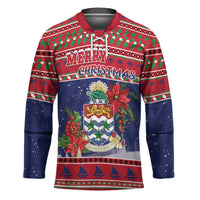 Cayman Islands Christmas Hockey Jersey Coat Of Arms With Poinsettia - Wonder Print Shop