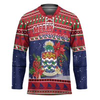 Cayman Islands Christmas Hockey Jersey Coat Of Arms With Poinsettia - Wonder Print Shop