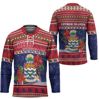 Cayman Islands Christmas Hockey Jersey Coat Of Arms With Poinsettia - Wonder Print Shop