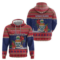 Cayman Islands Christmas Hoodie Coat Of Arms With Poinsettia - Wonder Print Shop