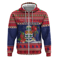 Cayman Islands Christmas Hoodie Coat Of Arms With Poinsettia - Wonder Print Shop