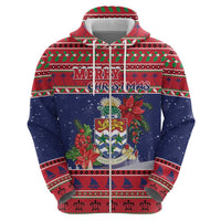 Cayman Islands Christmas Hoodie Coat Of Arms With Poinsettia - Wonder Print Shop