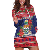 Cayman Islands Christmas Hoodie Dress Coat Of Arms With Poinsettia - Wonder Print Shop