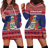 Cayman Islands Christmas Hoodie Dress Coat Of Arms With Poinsettia - Wonder Print Shop