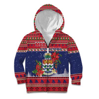Cayman Islands Christmas Kid Hoodie Coat Of Arms With Poinsettia - Wonder Print Shop