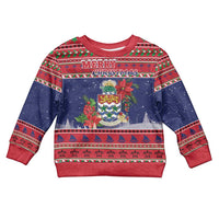 Cayman Islands Christmas Kid Ugly Christmas Sweater Coat Of Arms With Poinsettia - Wonder Print Shop